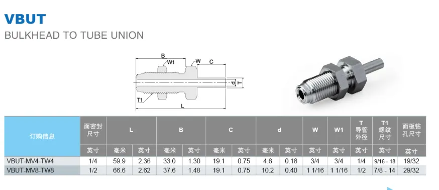 Переходник прямой на панель под приварку VBUT: Face Seal (M) - Трубка дюйм / Type VBUT Bulkhead to Tube Union